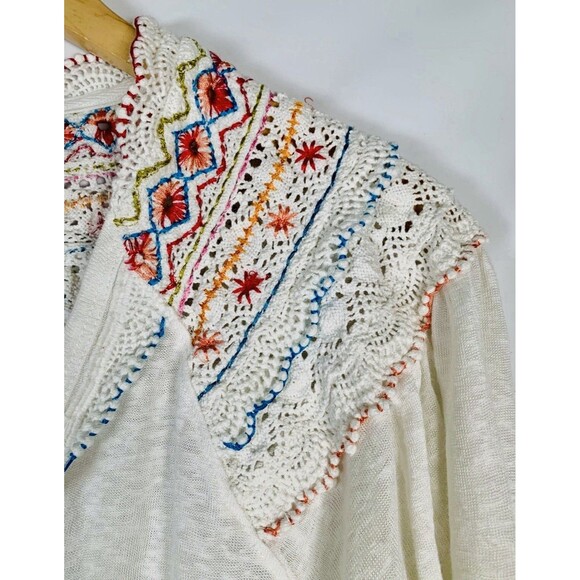 Free People Siesta Fiesta White Embroidered Crochet  Bohemian Blouse Top Small - Picture 5 of 8